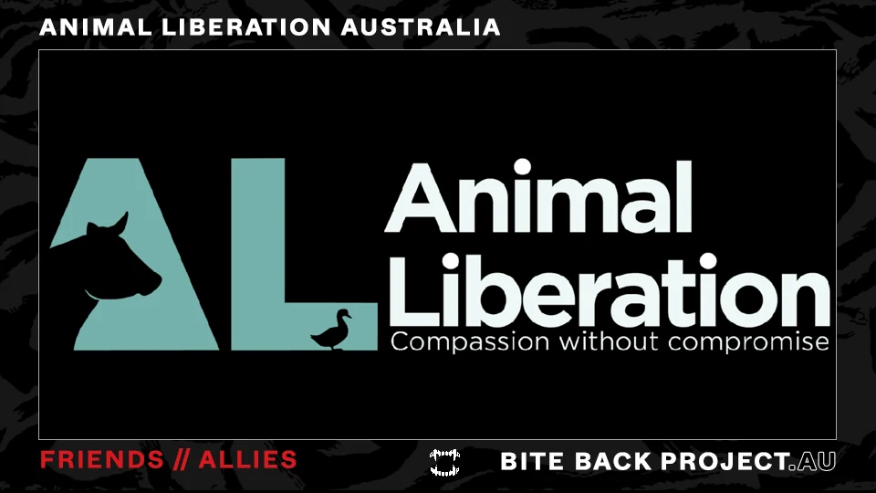 Dark Bite Back-style friend image for Animal Liberation with advocacy and reform reference marks.